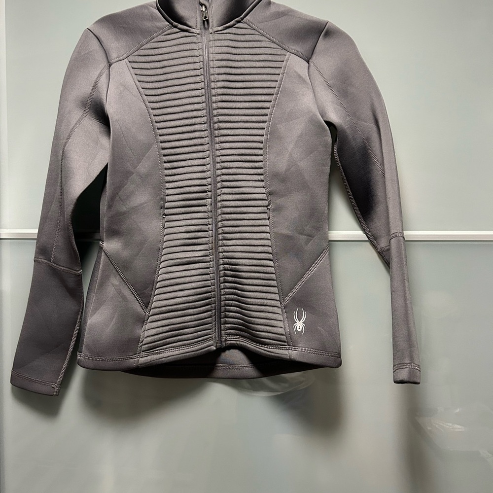 Spyder gray jacket with Ribbed Detailing and Stand-Up Collar
